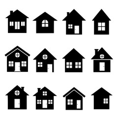 House silhouette icons set isolated on transparent background