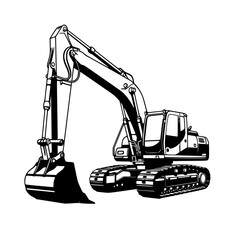Excavator silhouette illustration isolated on transparent background