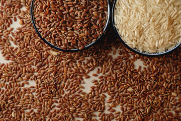 Enjoying organic brown rice and white rice for a healthy meal choice