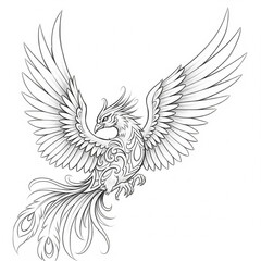 Sketch. Tattoo on a white background. with. Phoenix bird