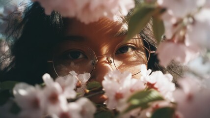 Portrait of a Girl Surrounded by Delicate Sakura Blossoms in Springtime Nature