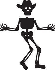 A lively and amusing vector silhouette of a cowboy skeleton caught in a dance.