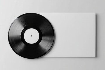 Vinyl Record with Blank White Sleeve Music Retro Audio Entertainment Black on transparent background