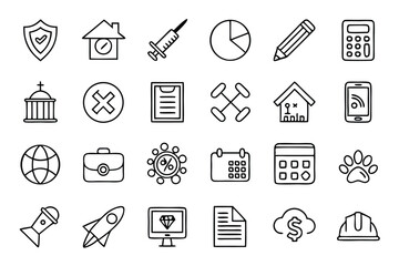 Set of Thin Line Icons – Business, Finance, Office, Banking, SEO, Travel, Medical & More