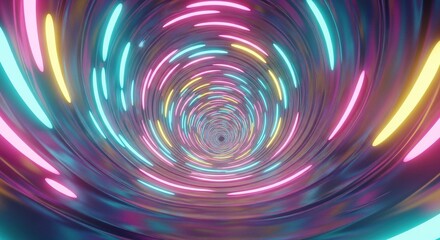 Obraz premium Neon Tunnel of Colors: A captivating display of neon lights in a spiraling tunnel, showcasing an explosion of vibrant hues, creates an illusion of movement and immersion. 