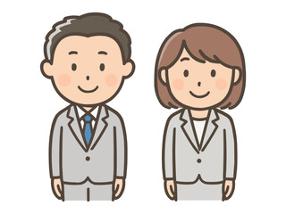 スーツ姿の男女ビジネスマンの笑顔イラスト