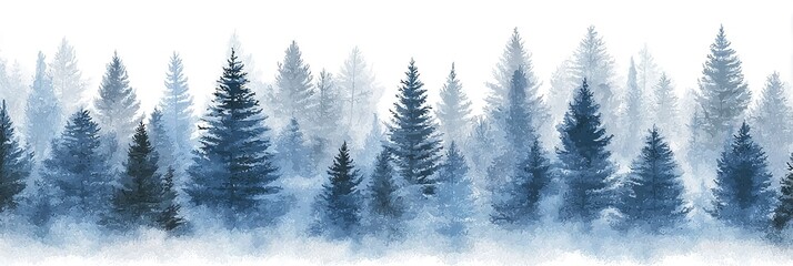 Watercolor Winter Forest Landscape