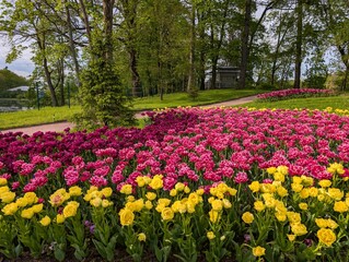 Tulip field in park 
