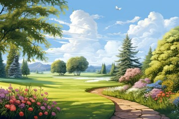 Obraz premium Landscape outdoors nature sports, digital paint illustration. image