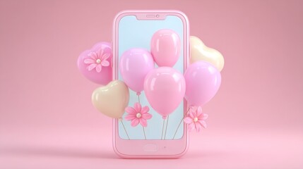 A pink liquid fantasy with floating spheres completely envelops a smartphone