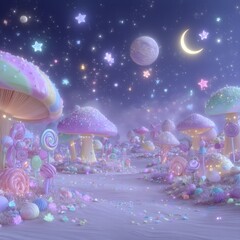 The presence of floating islands, pastel colors, and abstract shapes in this surreal dreamscape gives rise to a whimsical and otherworldly atmosphere