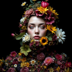 Dark Fantasy Fashion Portrait with Floral Ensemble