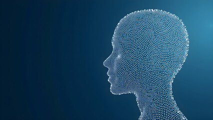Abstract Human Profile Merged with Digital AI Patterns
