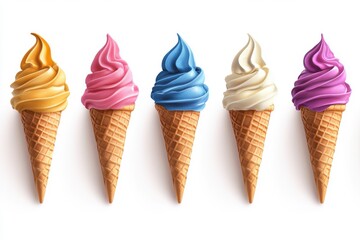 Colorful Ice Cream Cones Delightful Dessert Flavors Sweet Treat Indulgence on transparent background