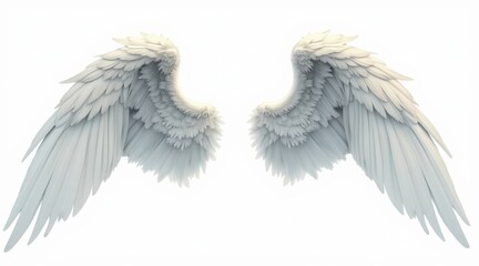 Obraz premium Elegant white angel wings spread gracefully on a clean, bright background.