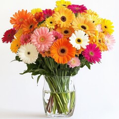 Vibrant gerbera daisy bouquet in glass vase