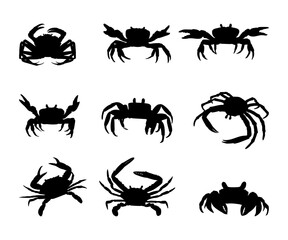 silhouette animal crab collection set on white background