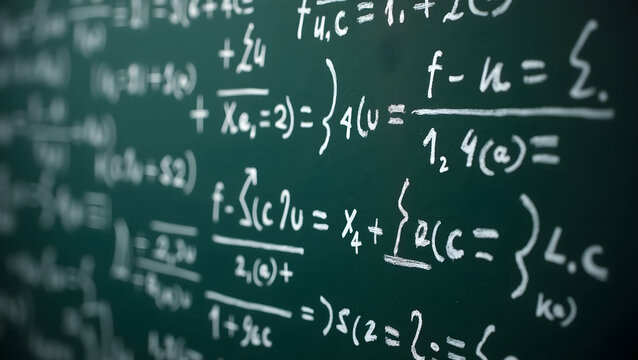 Complex Mathematical Formulas Written on Classroom Chalkboard