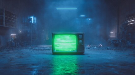 Obraz premium Old television with a green screen, illustrating the concept of obsolete technology or a changing era