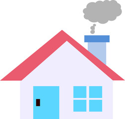 one storey pink purple house with bushes with Chimney, smokestack, chimney