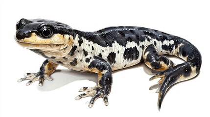Obraz premium A close up of a black and white salamander with visible toes on a white background studio shot