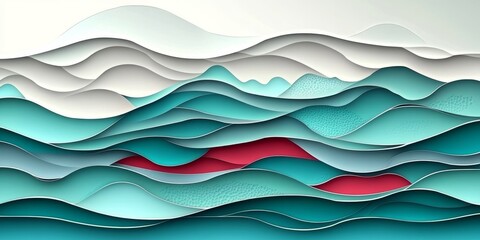 Obraz premium Abstract Paper Carved Background, Pastel Mint And Vibrant Raspberry Wave Patterns, Layered Design.