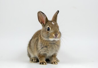 Obraz premium Cute brown bunny isolated on white background sitting and looking ahead