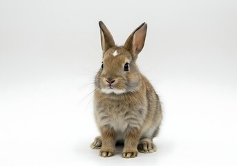Obraz premium Cute brown bunny isolated on white background sitting and looking forward