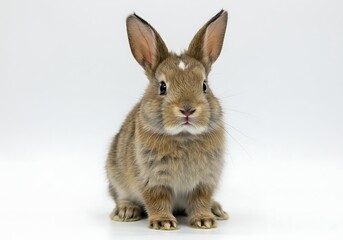 Obraz premium Cute brown bunny isolated on white background sitting and looking forward