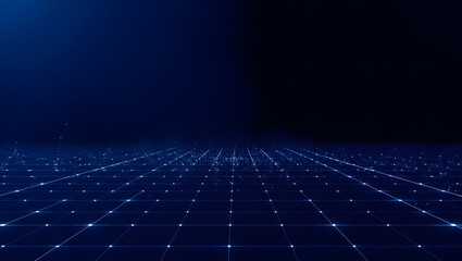 Digital Landscape: A futuristic, minimalist digital grid expanse in shades of blue and black, symbolizing data, technology, and innovation, ideal for modern design concepts.