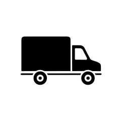 Fototapeta premium Black Delivery Truck Icon on White Background for E-Commerce Websites, Transportation Blogs, Logistics Education, and Graphic Design Projects