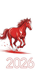 Red horse running with motion lines and 2026 for the New Year  