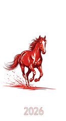 Red horse running with splashes, symbolizing NEW YEAR 2026, YEAR OF THE FIRE RED HORSE  