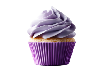 Delicious purple frosted cupcake on a transparent background