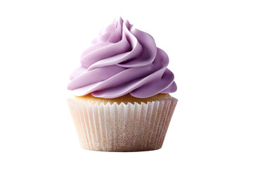 Purple frosted cupcake on a transparent background
