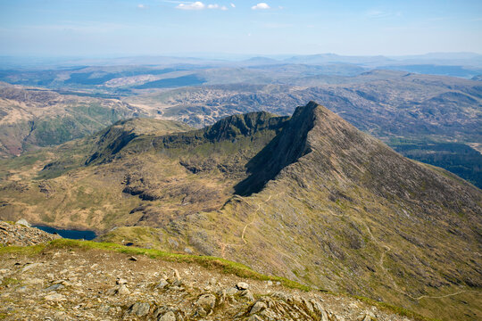View of the Y Lliwedd approach to the summit of Mount Snowdon or Eryri, Wales' largest National Park

