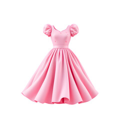 A pink dress with puff sleeves and a full skirt isolated on a black background in a studio shot isolated with white background