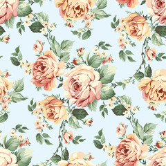 Art vintage floral roses pattern light colors