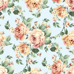 Fotobehang Tropische Bladeren Art vintage floral roses pattern light colors  ©  art studio aira