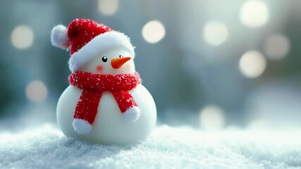 Joyful snowman in a winter wonderland with twinkling lights and snowflakes - Powered by Adobe