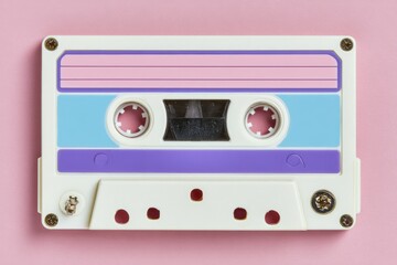 A pink background featuring an audio cassette represents a pop retro music concept
