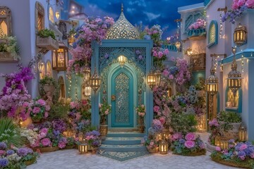 A fantasy ambiance is established in the garden by the presence of a whimsigothic style blue front door
