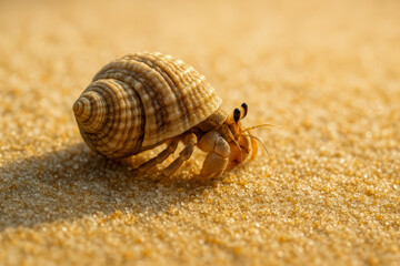 Curious Hermit Crab on Golden Beach Sand