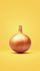 Isolated Ripe Onion on Yellow Background Vibrant and Smooth Skin, Perfect for Culinary Visuals.