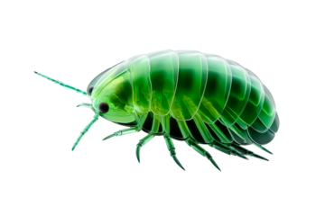 Green isopod depicted in a transparent background