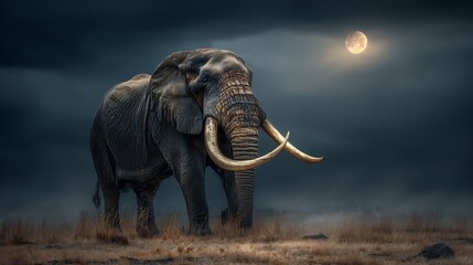 Majestic Elephant Night Safari Africa Moon. (1)