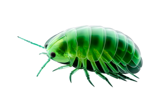 Green isopod depicted in a transparent background