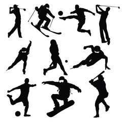men sport silhouette set vector art