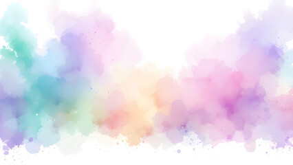 Colorful watercolor clouds with a dark silhouette of trees at the bottom of the image art isolated with white background