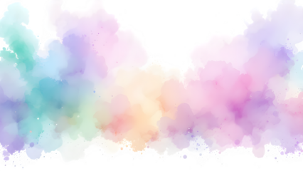 Colorful watercolor clouds with a dark silhouette of trees at the bottom of the image art isolated with white background